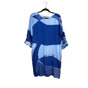 Emilio Pucci 100% Silk Shift Dress Size 8 ‎ Blue Geometric Print Made in Italy